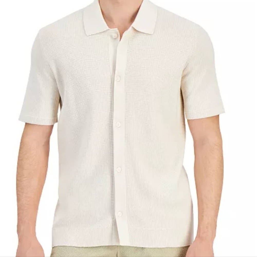 Alfani Cream Short Sleeve Button-Up Shirt